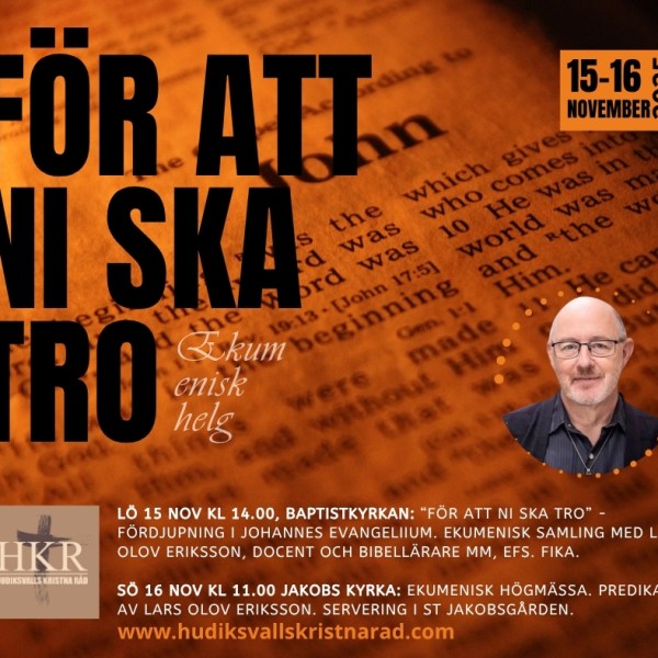 Ekumenisk helg med Lars Olov Eriksson lö-sö 15-16 nov&nbsp;2025